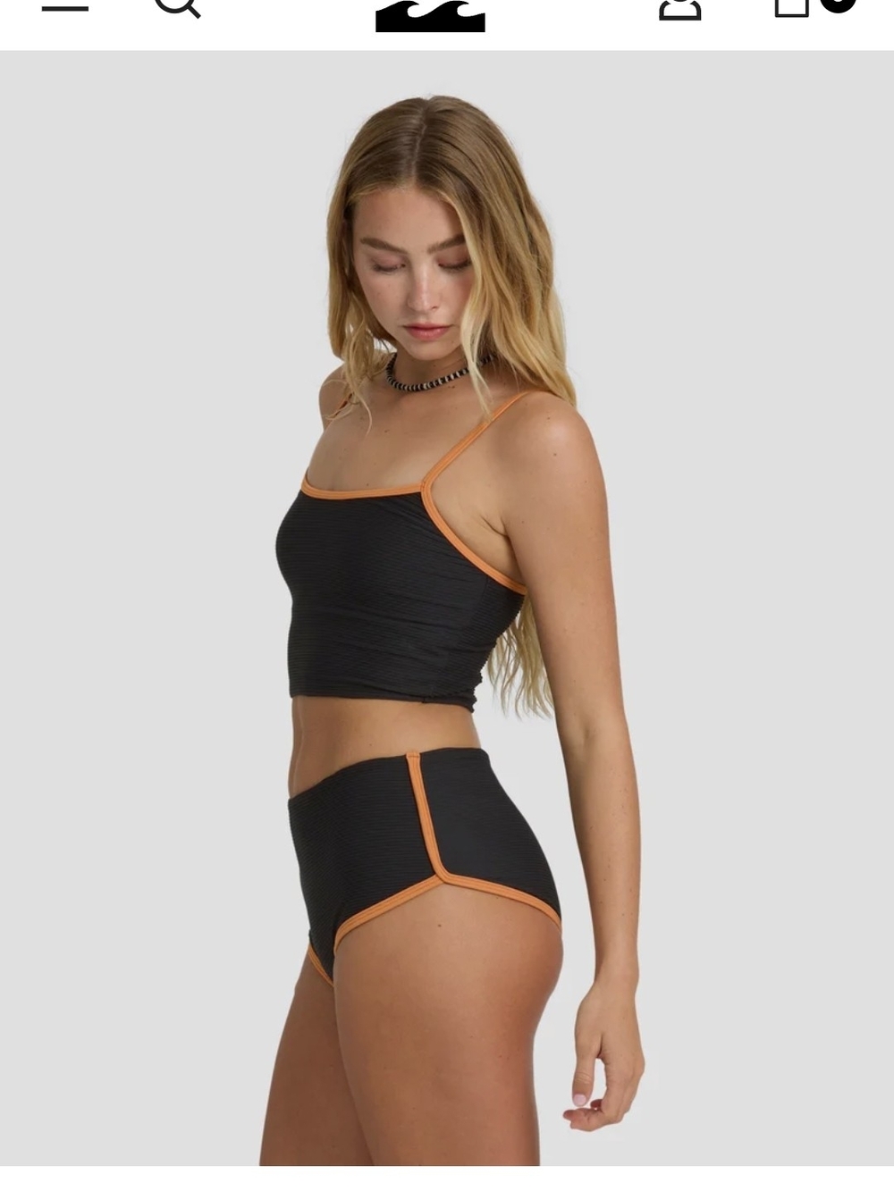 Billabong Black Bandeau Crop & High-Waist Brief Set with Orange Trim